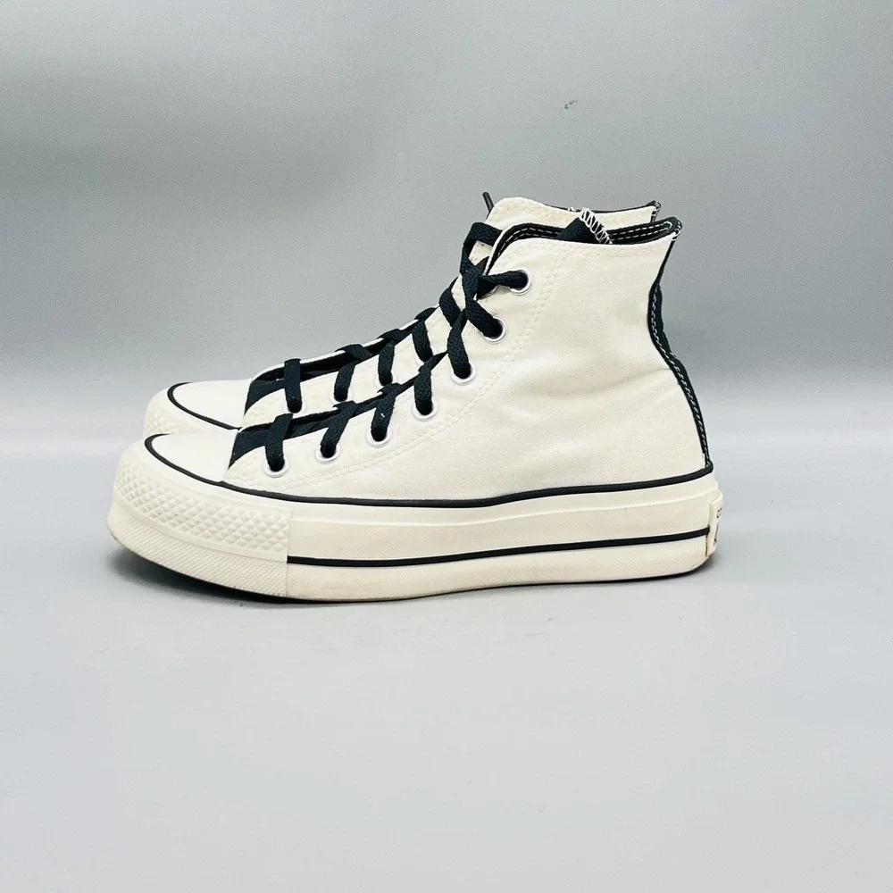 Converse High Top Sneakers Girls 4 White Platform Canvas Chuck Taylor All Star